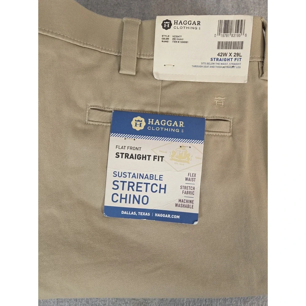 Haggar Straight Fit Men's 42x29 Sustainable Stretch‎ Chino Pants Flat Front NEW